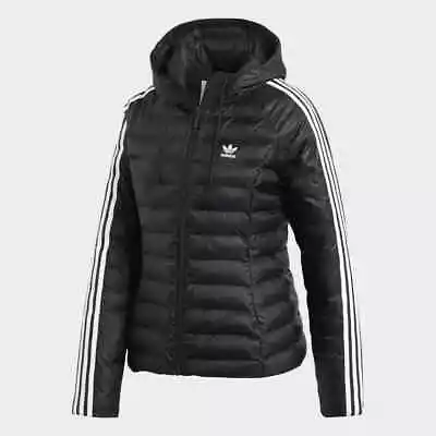 Buy Adidas Originals 3-Stripes Hooded Sports Slim Padded Jacket Black RRP £85.00 • 39.99£