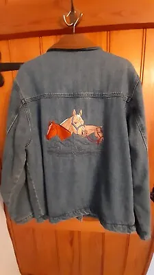 Buy Women's Embroidered Denim Jacket With Mustang Horse Detail Western Riding Size L • 30£