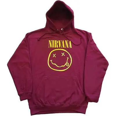Buy ** Nirvana Happy Face Maroon Official  PULLOVER HOODY HOODIE ** • 35£