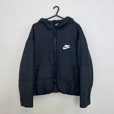 Buy Nike Synthetic Fill Puffer Jacket Womens Size M Black Hooded Back Swoosh Logo • 27.99£
