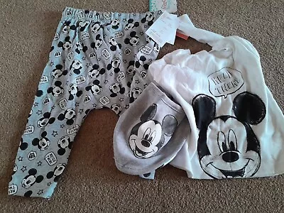 Buy Mickey Mouse Baby Pyjamas And Bib Gift Set 6-12 Months Bnwt • 1.99£
