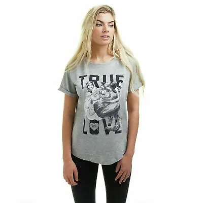 Buy Official Disney Ladies Beauty And The Beast True Love T-Shirt Grey • 11.99£
