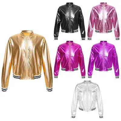 Buy Boys Girls Shiny Baseball Jacket Metallic Bomber Jackets Hip-Hop Coat Outerwear • 10.65£