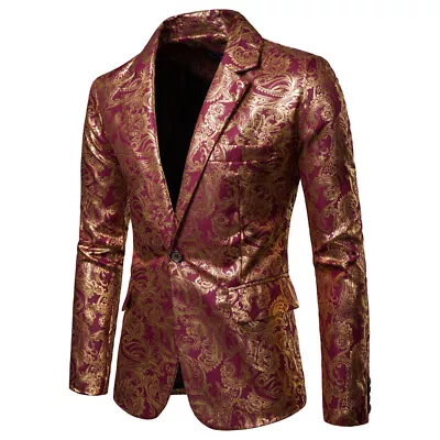 Buy Men Stage Printing Stylish Performance Foil Stamping Fashion Suit Jacket NEW • 25.45£