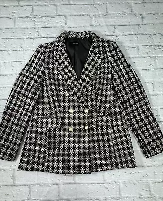 Buy Et Vous Blazer Jacket Black White Gold Buttons & Metallic Size 14 Cotton Blend • 22.50£