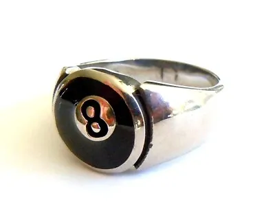 Buy Billiard Pool Ball Ring - Stainless Steel Number 8 Tattoo Rockabilly Jewellery • 11.97£