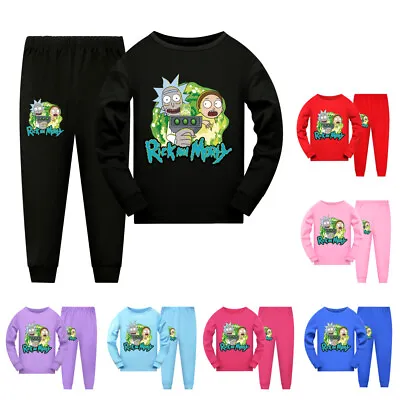 Buy Kids Rick And Morty Pyjamas Top+Pants Cotton PJ'S Home Set Sleeping Pajamas Sets • 12.99£