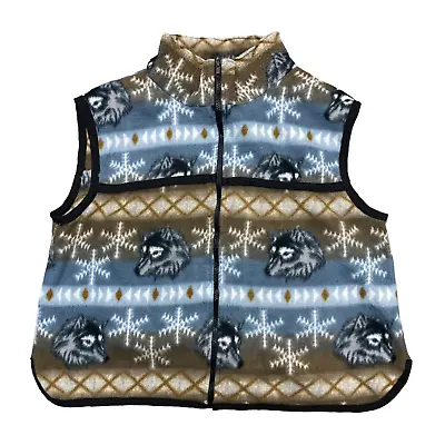 Buy Vintage Abstract Blue Fleece Gilet Jacket All Over Print Womens XL • 18.99£