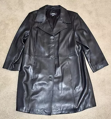 Buy ALFANI WOMAN/OUTERWEAR Black Genuine Leather Long Coat 2X • 20.42£