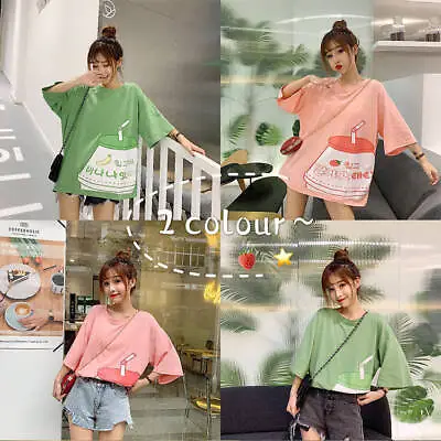 Buy Women's T-shirt Tops Tee Short Sleeve Loose Casual Japanese Kawaii Harajuku Pink • 14.09£