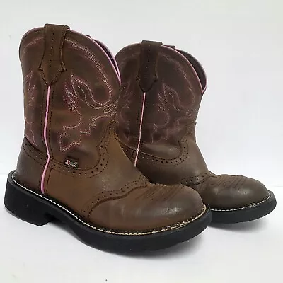 Buy Justin Gypsy Cowgirl Boots 8.5 B Womens Western Leather Brown Pink Embroidered  • 42.62£