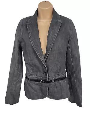 Buy Womens Reiss Size Uk 8 Dark Grey Denim Belted Smart Fitted Blazer Coat Jacket • 34.99£