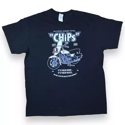 Buy Vintage T Shirt Black Large Chips USA TV T Shirt Tee Vintage Gildan • 22.50£