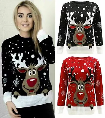 Buy Ladies Women Christmas Novelty Xmas Jumper Sweater Rudolph Top Plus SIZE • 11.99£