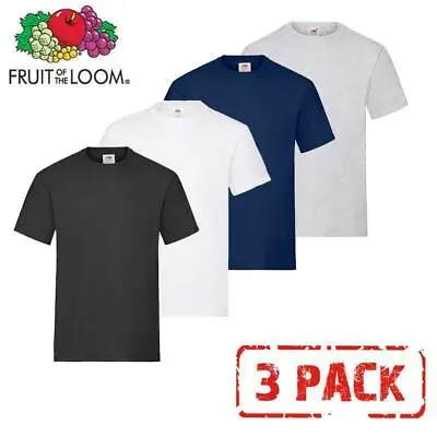 Buy 3 Pack Men's Fruit Of The Loom Plain Heavy Cotton Blank T Shirt Tee's T-shirt • 10.95£
