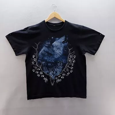 Buy Wild Mens T Shirt Large Black Graphic Print Wolves Short Sleeve Double Sided • 11.99£