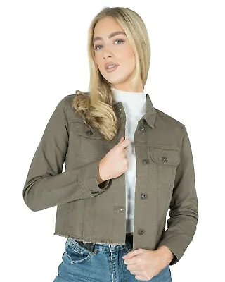 Buy Women's Ladies Classic Distressed Cotton Denim Button Up Crop Casual Jean Jacket • 14.44£