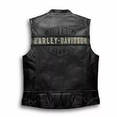 Buy Harley Davidson Leather Vest Biker Cafe Racer Motorcycle Genuine Jacket For Men • 99.99£