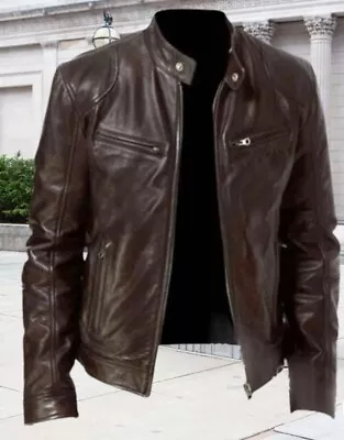Buy New Men's Slim Fit Zipper Designed PU Leather Jacket Coat • 19.99£