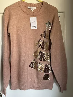 Buy NEXT UK X-Small Pink Christmas Tree Sequin Detail Long Sleeve Jumper • 18.99£