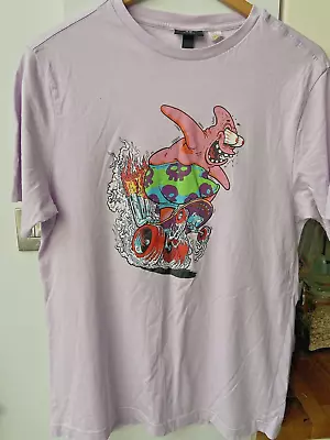 Buy H&M Mens, Lilac, SpongeBob Square Pants  Motif Cotton T-shirt, Size M • 6£