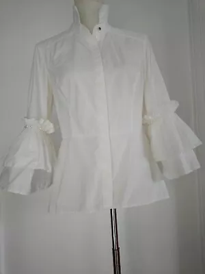 Buy Coast Shirt Ladies Ivory Size 12 Peplum Cotton Pearls Frills Steampunk Gold • 34.99£
