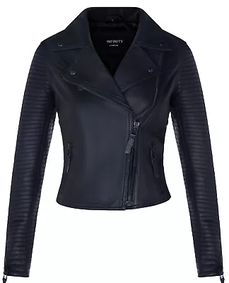 Buy Ladies Leather Biker Jacket Quilted Matt Black Real Lamb Nappa Gothic Jacket  • 119.99£