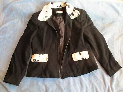 Buy Womens Coppernob Jacket Black And White Fur Collar Spotty Size 16 Top Zip Up • 24.99£