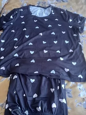Buy New Ladies Pjamas Size 16  Black Lovely With Heart On,nice And Warm. Good Value • 4.99£