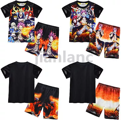 Buy Kids Fairy Tail Pyjamas Set Cosplay Costume Short-sleeved T-shirt+Shorts Outfits • 12.99£