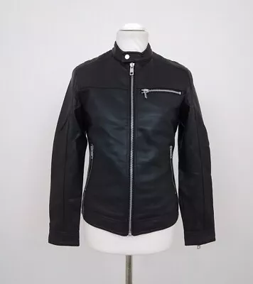 Buy Men's Biker Jacket Black Faux Leather Long Sleeve Zip PocketsNew F1 • 19.99£