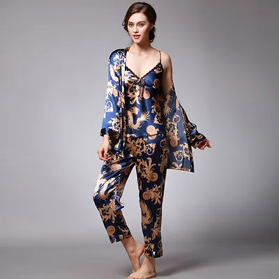 Buy  Luxurious Ladies Womens Set Of 3 Oriental Golden Dragons Pyjama Pajama Ladpj119 • 21.99£