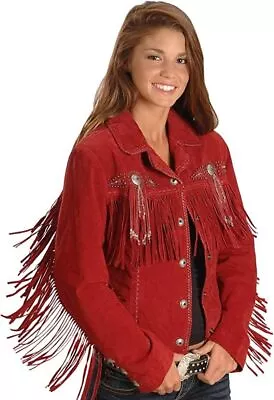 Buy Native American Women Western Cowgirl Leather Suede Jacket With Fringes & Beads • 125.46£