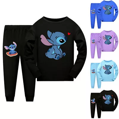 Buy Lilo & Stitch Print Kids Pyjamas Long Sleeve Tops Pants Set Nightwear Sleepwear • 15.99£