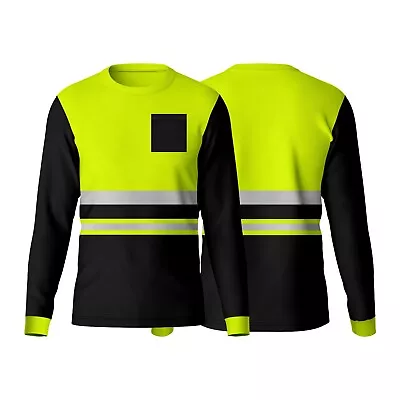 Buy Hi Vis Long Sleves T Shirt High Visibility Security Reflective Tape Work Top • 13.99£
