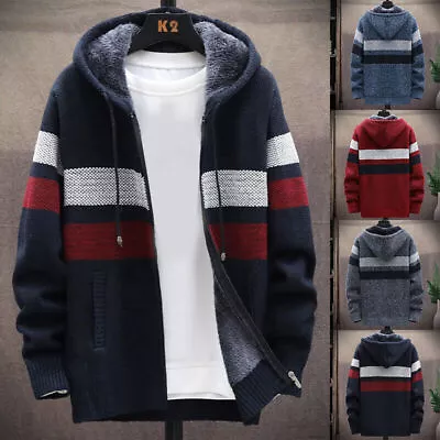 Buy Mens Thick Warm Fleece Lined Hoodie Winter Zip Up Coat Jacket Sweatshirt Tops UK • 5.69£