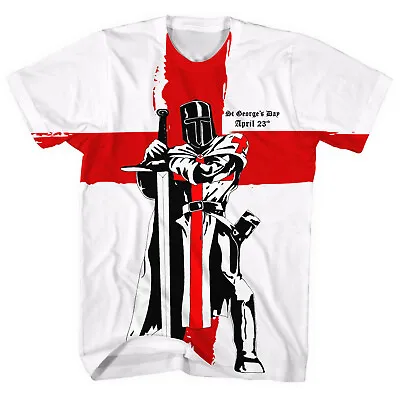 Buy St Georges Day Knight England Flag All Over T-SHIRT April Men White Party L42 • 16.99£