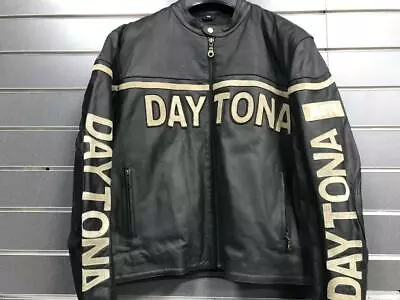 Buy Mens Black Leather Motorcycle Racing Badges Jacket 'DAYTONA Racing' Was £225 • 99£