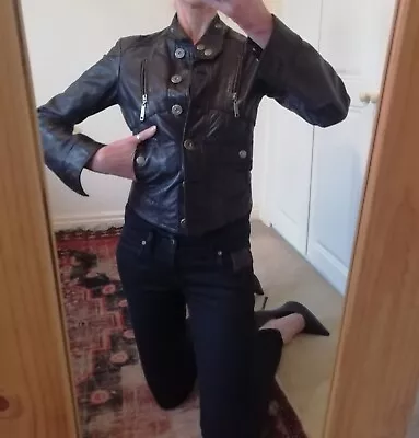 Buy Selfriges Ladies Leather Biker Jacket Size 6 Xs Rock Goth Steam Punk • 60£