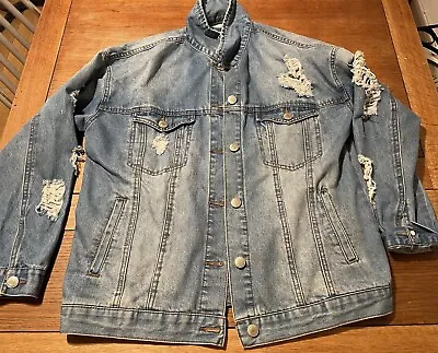 Buy Forever 21 Oversized Denim Ripped Jacket Size: Small • 5£