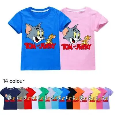 Buy Tom And Jerry Print T-Shirt Kids Short Sleeve Cool Fun Cartoon Tee Top 2-15Y • 9.79£