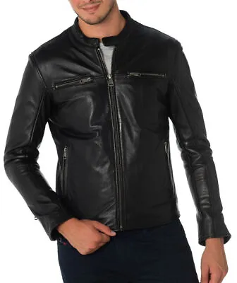 Buy New Mens Leather Jacket Slim Fit Black Biker Motorcycle Genuine Leather Coat • 138.66£