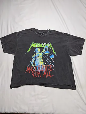 Buy Metallica T Shirt Size XL Womens Gray Distressed Cut Off Metal Band Justice All • 12.26£