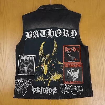 Buy Metal Battle Vest Extra Small Black Denim Jacket Bathory Archgoat Slayer Patches • 191.67£