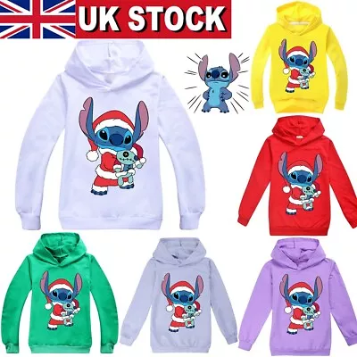 Buy Kids Lilo And Stitch Christmas Hoodies Jumper Sweatshirt Long Sleeve Pullover UK • 14.99£