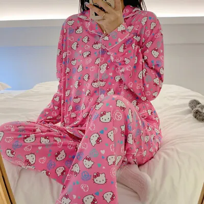 Buy Hello Kitty Pajamas Kawaii Pyjama Set Female Print Girl Cute Anime Sleepwear • 19.06£