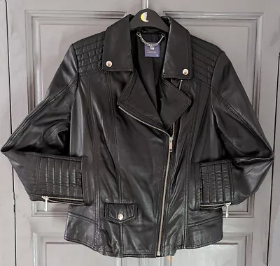 Buy Ladies TU Black Leather Jacket - Size 12 • 25£