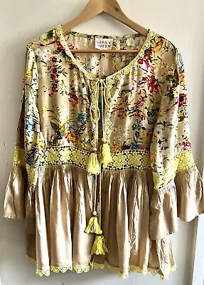 Buy Gypsabella Gypsy Queen Size M/L Yellow Floral Lace Festival Kimono Jacket • 29.99£