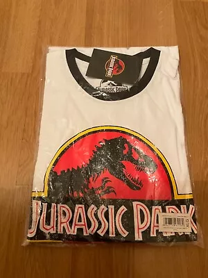 Buy Jurassic Park Mens T-shirt Distressed Logo Ringer White XL Official • 8.90£