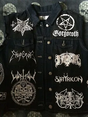 Buy Battle Jacket Cut-Off Denim Vest Black Metal Patch Watain Venom Mayhem Behemoth • 106.66£